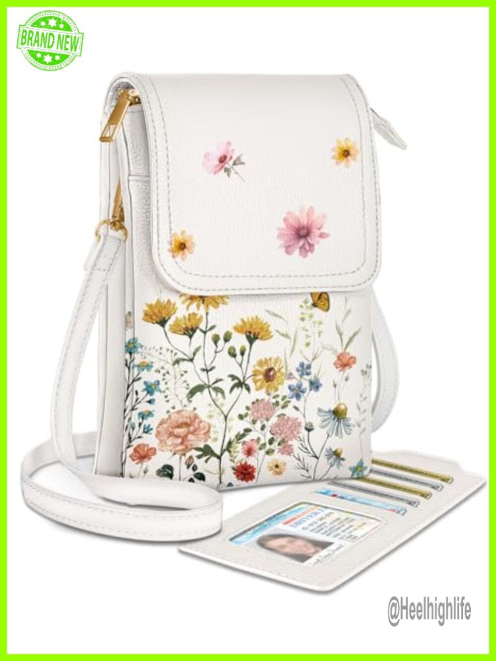 Litchi Grain Leather Crossbody Phone Purse with Card Holder